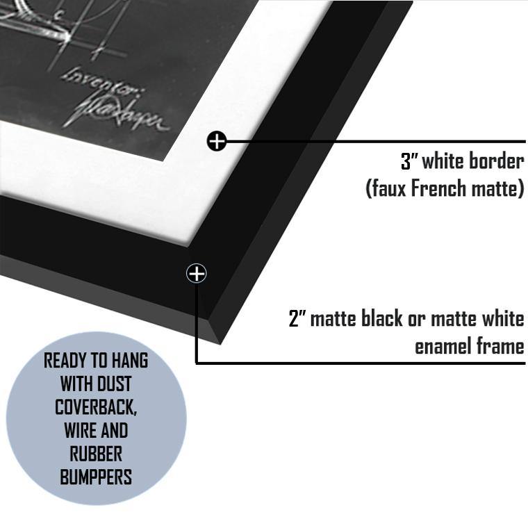Barware Blueprint V-Black and white Art, Art Print, Plexiglass Cover