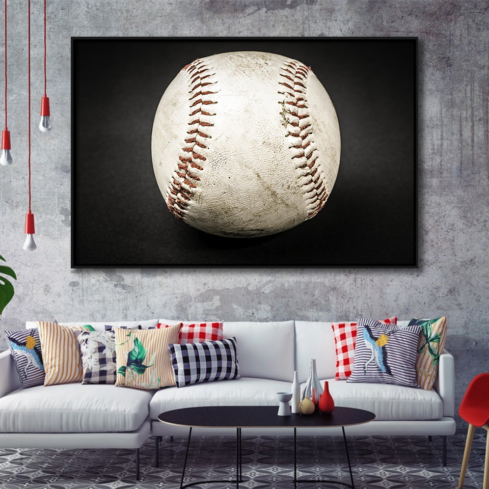 Baseball Canvas Art, Baseball Fan Gift Framed Canvas Prints Wall Art Decor, Black Floating Frame