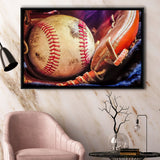 Baseball, Baseball Framed Canvas Prints Wall Art Decor, Black Floating Frame