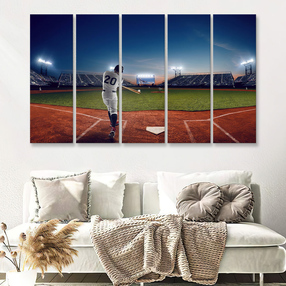 Baseball Player At Professional Baseball Stadium 5 Pieces Canvas Prints Wall Art Decor - Painting Canvas,Multi Panel,Painting Prints