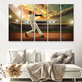 Baseball Players In Action On The Stadium 5 Pieces Canvas Prints Wall Art Decor - Painting Canvas,Multi Panel,Painting Prints,For Sale