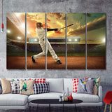 Baseball Players In Action On The Stadium 5 Pieces Canvas Prints Wall Art Decor - Painting Canvas,Multi Panel,Painting Prints,For Sale