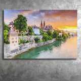 Basel City at Sunset Switzerland Canvas Prints Wall Art Decor - Paiting Canvas, Art Prints, Wall Decor, For Sale
