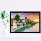 Basel City at Sunset Switzerland Framed Art Prints Wall Decor - Painting Prints, Framed Picture, Home Decor
