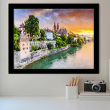 Basel City at Sunset Switzerland Framed Art Prints Wall Decor - Painting Prints, Framed Picture, Home Decor