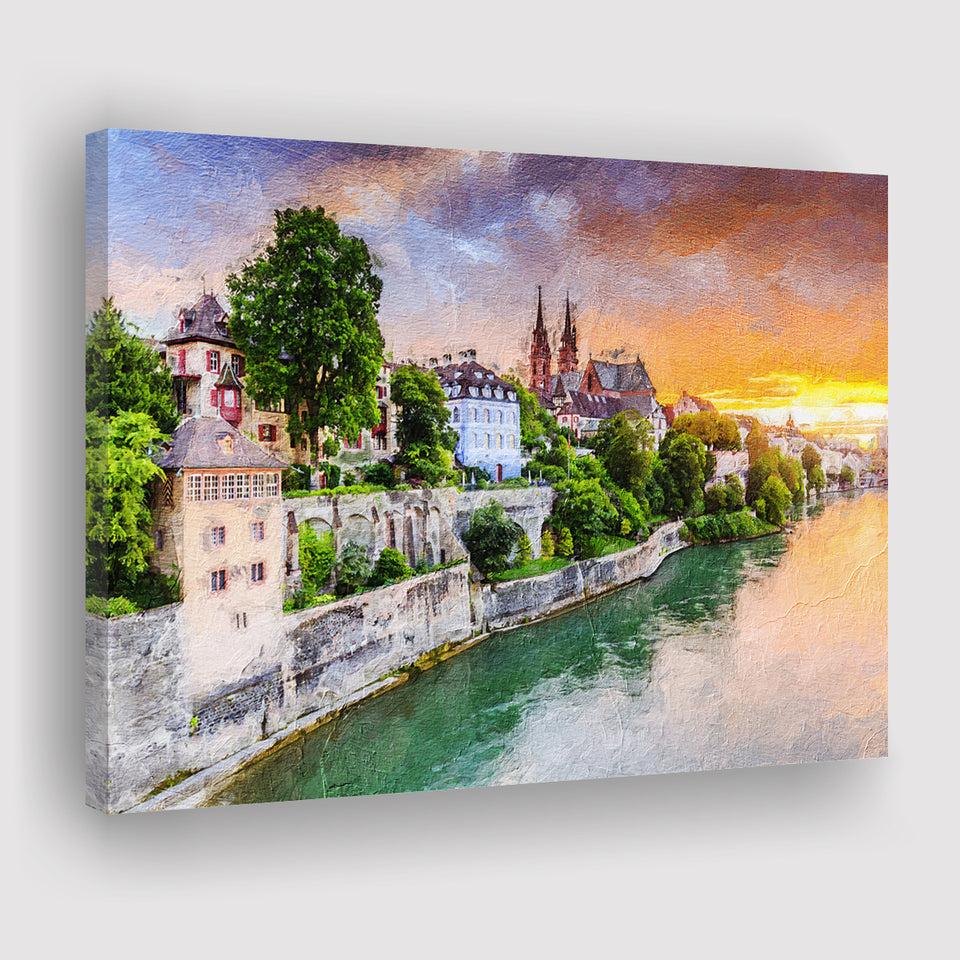 Basel City at Sunset Switzerland Canvas Prints Wall Art Decor - Paiting Canvas, Art Prints, Wall Decor, For Sale