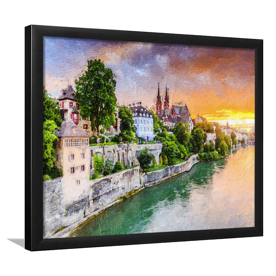 Basel City at Sunset Switzerland Framed Art Prints Wall Decor - Painting Prints, Framed Picture, Home Decor