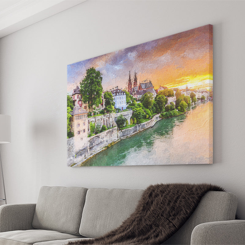 Basel City at Sunset Switzerland Canvas Prints Wall Art Decor - Paiting Canvas, Art Prints, Wall Decor, For Sale