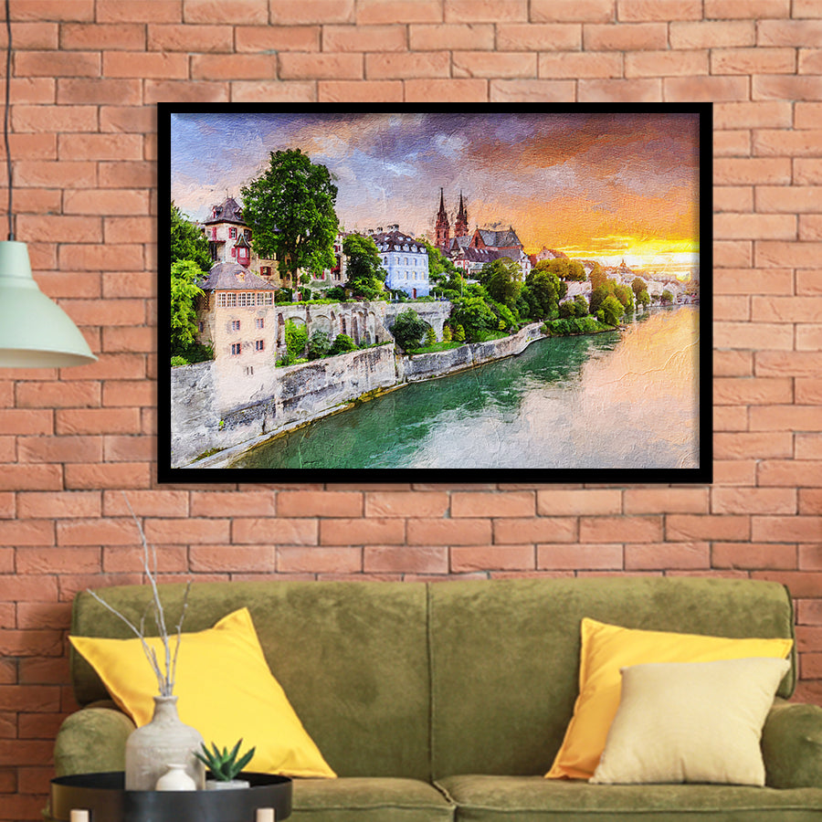 Basel City at Sunset Switzerland Framed Art Prints Wall Decor - Painting Prints, Framed Picture, Home Decor