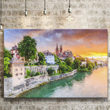 Basel City at Sunset Switzerland Canvas Prints Wall Art Decor - Paiting Canvas, Art Prints, Wall Decor, For Sale