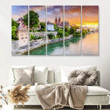 Basel City at Sunset Switzerland 5 Piece B Canvas Prints Wall Art Decor - Painting Canvas, Multi Panels
