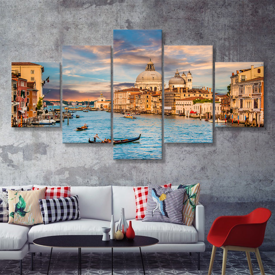 Basilica Di Santa Maria Della Salute 5 Pieces Canvas Prints Wall Art - Painting Canvas, Multi Panels, Wall Decor