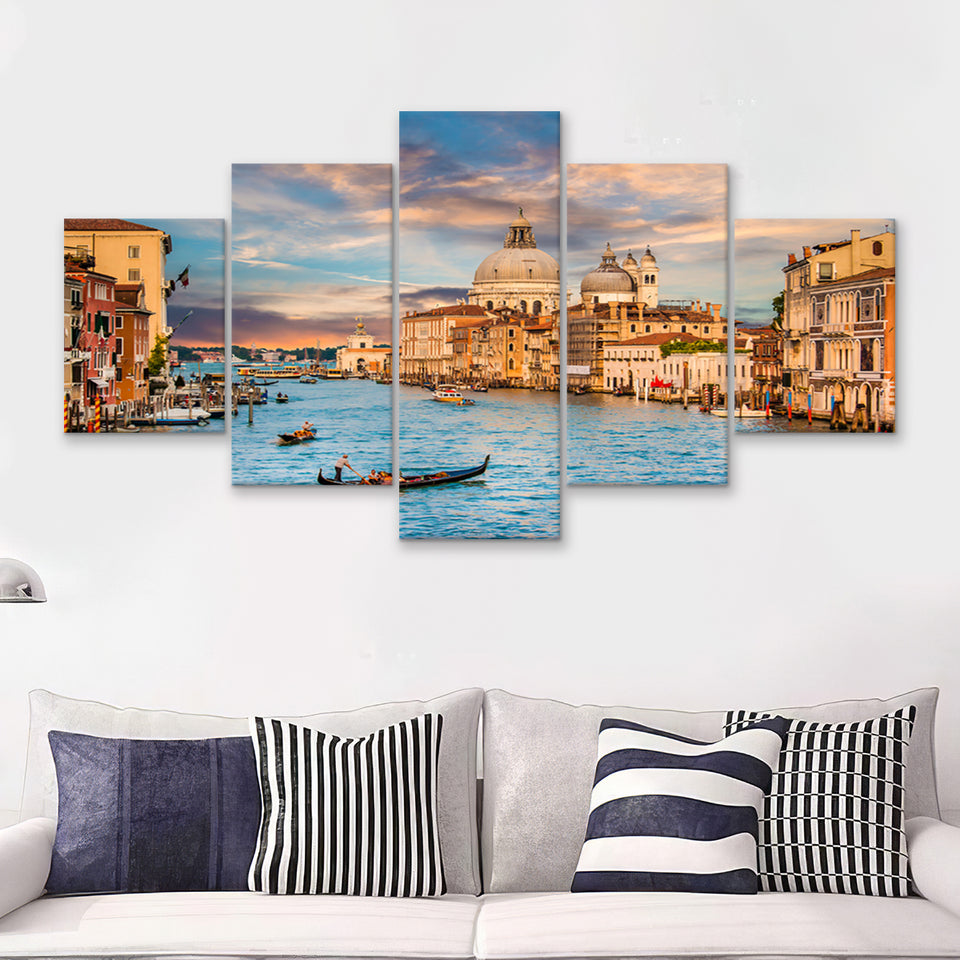 Basilica Di Santa Maria Della Salute 5 Pieces Canvas Prints Wall Art - Painting Canvas, Multi Panels, Wall Decor