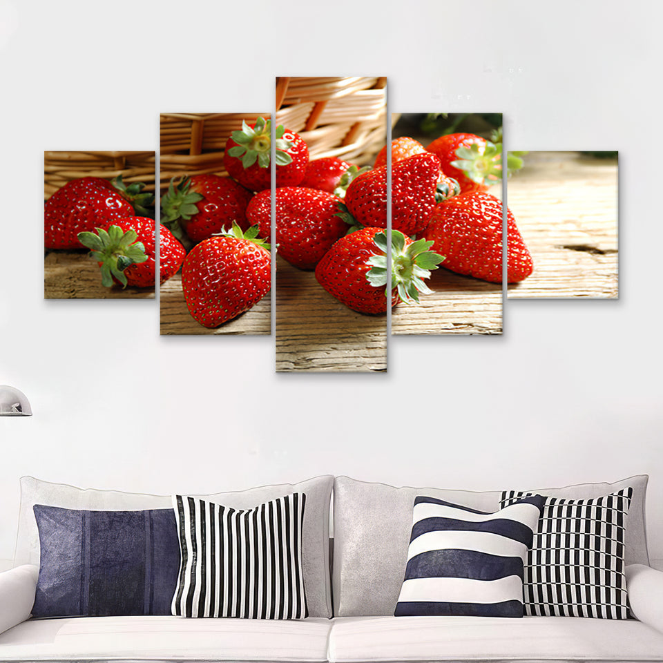 Basket Of Strawberry 5 Pieces Canvas Prints Wall Art - Painting Canvas, Multi Panel, Wall Decor, Canvas Art