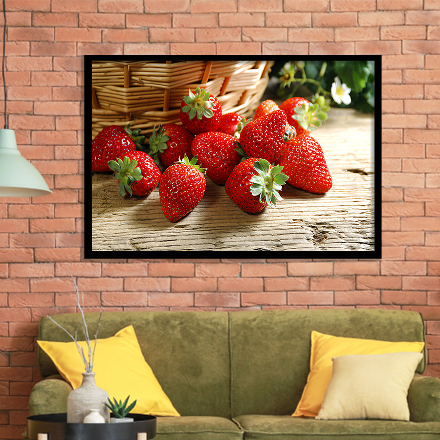Basket Of Strawberry Framed Art Prints Wall Decor - Painting Prints, Wall Art, Framed Picture, Black Frame