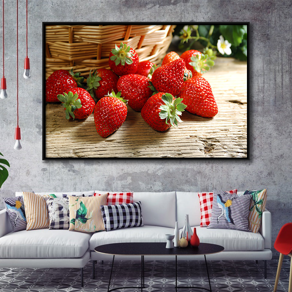 Basket Of Strawberry Framed Canvas Prints Wall Art - Painting Canvas, Wall Decor, Canvas Art, Floating Frame