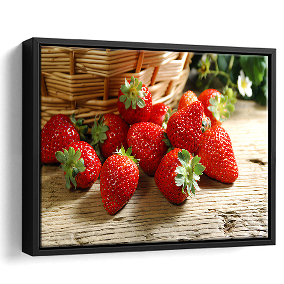 Basket Of Strawberry Framed Canvas Prints Wall Art - Painting Canvas, Wall Decor, Canvas Art, Floating Frame