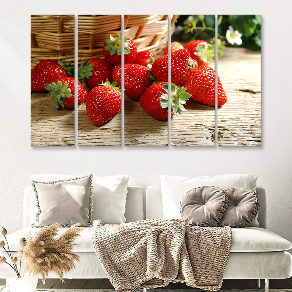 Basket Of Strawberry 5 Pieces B Canvas Prints Wall Art - Painting Canvas, Multi Panel, Wall Decor, Canvas Art