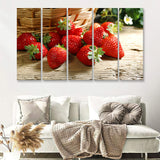 Basket Of Strawberry 5 Pieces B Canvas Prints Wall Art - Painting Canvas, Multi Panel, Wall Decor, Canvas Art