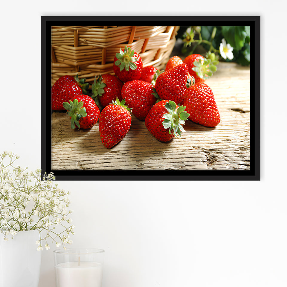 Basket Of Strawberry Framed Canvas Prints Wall Art - Painting Canvas, Wall Decor, Canvas Art, Floating Frame
