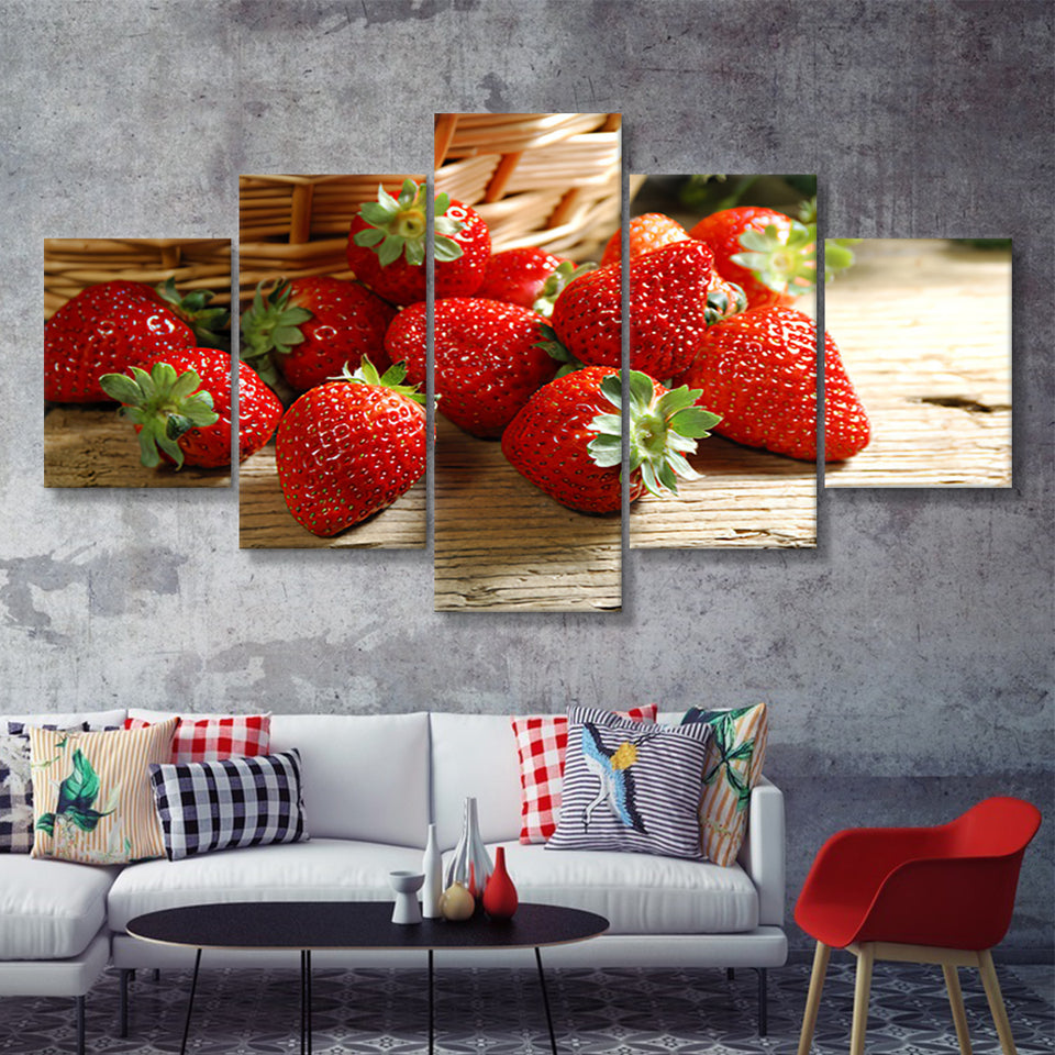 Basket Of Strawberry 5 Pieces Canvas Prints Wall Art - Painting Canvas, Multi Panel, Wall Decor, Canvas Art
