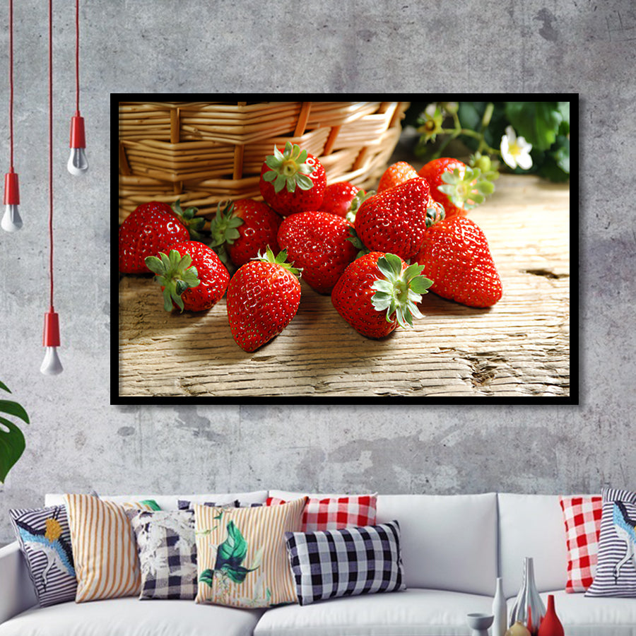 Basket Of Strawberry Framed Art Prints Wall Decor - Painting Prints, Wall Art, Framed Picture, Black Frame