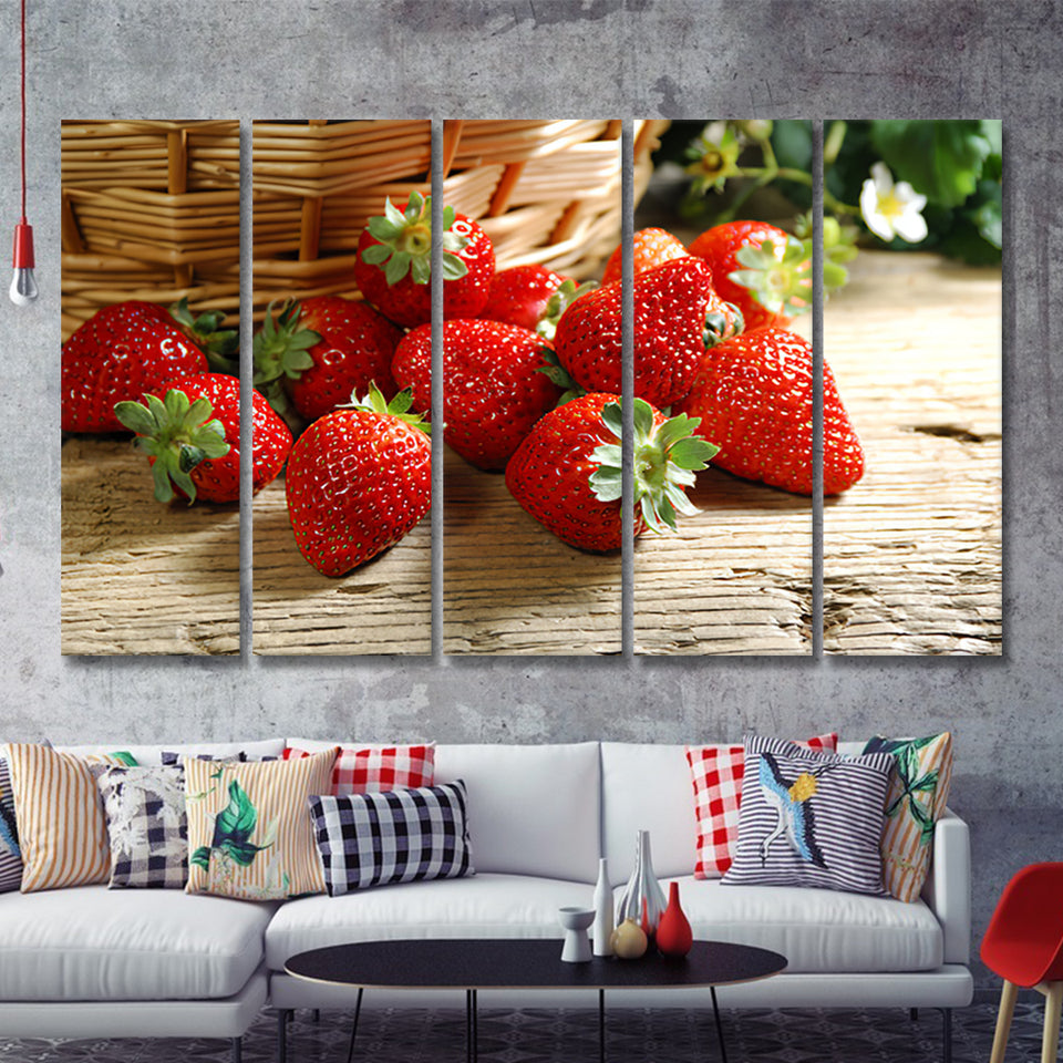 Basket Of Strawberry 5 Pieces B Canvas Prints Wall Art - Painting Canvas, Multi Panel, Wall Decor, Canvas Art