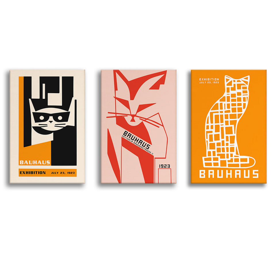 Bauhaus Ausstellung Meauhaus Cat Wall Art Print Set Set of 3 Piece Canvas Prints Wall Art Decor