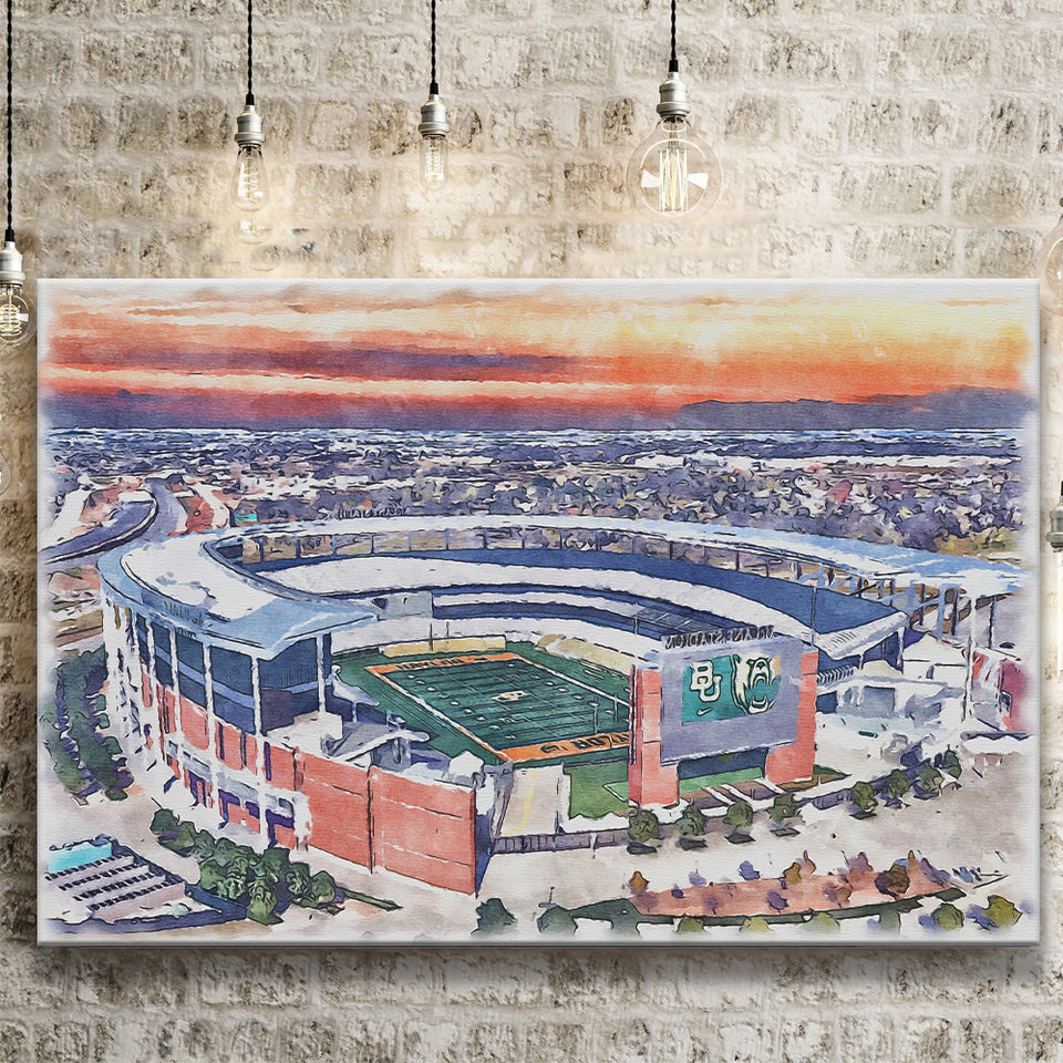 Baylor Bears McLane Stadium Watercolor, Sport Art Prints Fan Gift, Canvas Prints Wall Art Decor