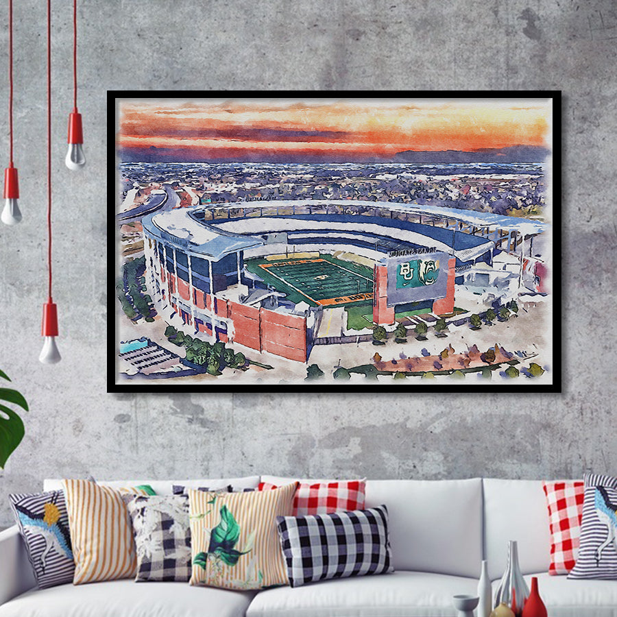 Baylor Bears McLane Stadium Watercolor, Sport Prints Fan Gift, Framed Art Prints Wall Art Decor