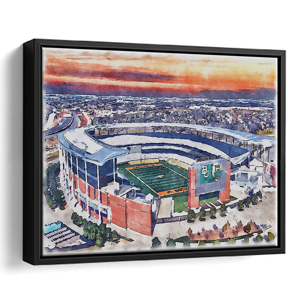 Baylor Bears McLane Stadium Watercolor, Sport Art Prints Fan Gift, Framed Canvas Prints Wall Art Decor
