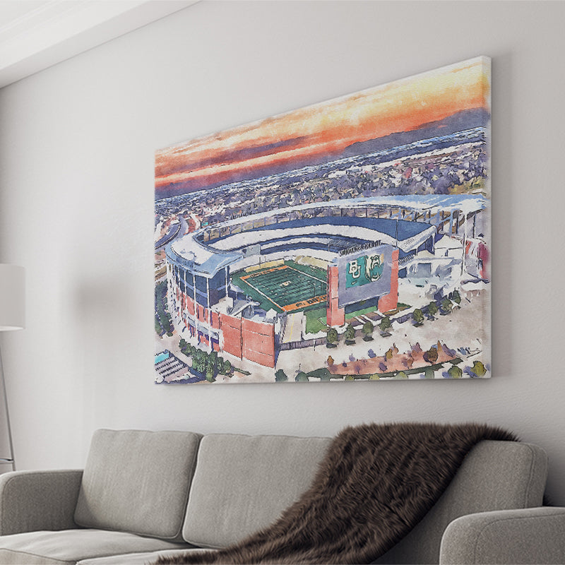 Baylor Bears McLane Stadium Watercolor, Sport Art Prints Fan Gift, Canvas Prints Wall Art Decor