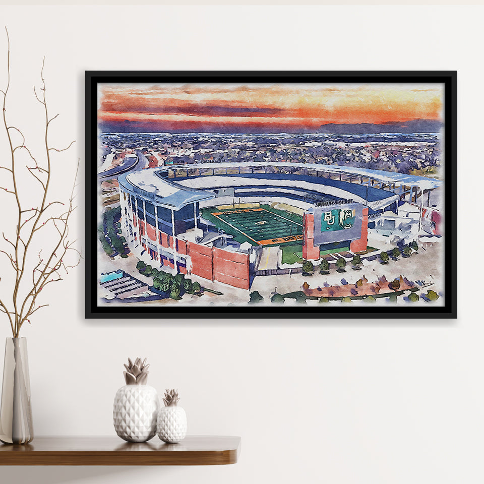 Baylor Bears McLane Stadium Watercolor, Sport Art Prints Fan Gift, Framed Canvas Prints Wall Art Decor