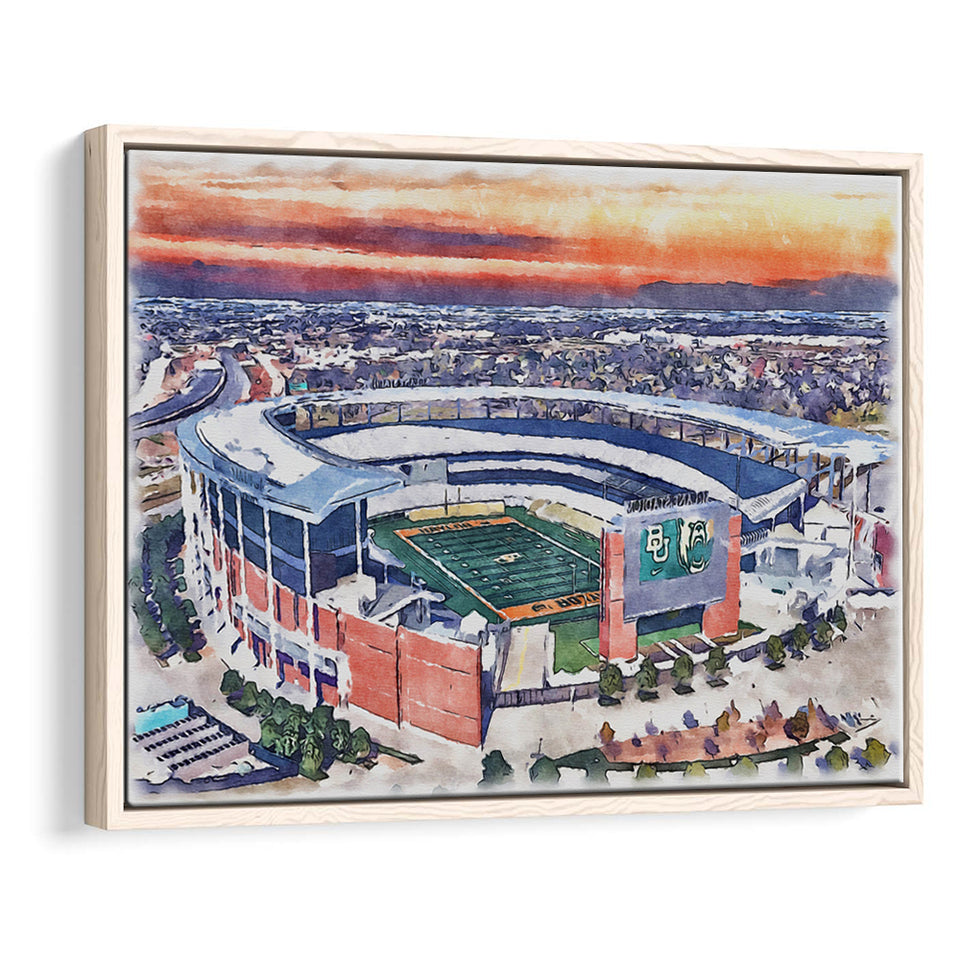Baylor Bears McLane Stadium Watercolor, Sport Art Prints Fan Gift, Framed Canvas Prints Wall Art Decor