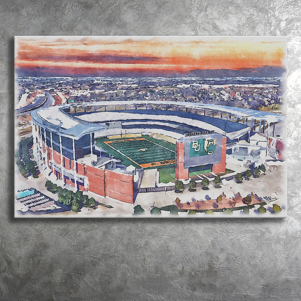 Baylor Bears McLane Stadium Watercolor, Sport Art Prints Fan Gift, Canvas Prints Wall Art Decor