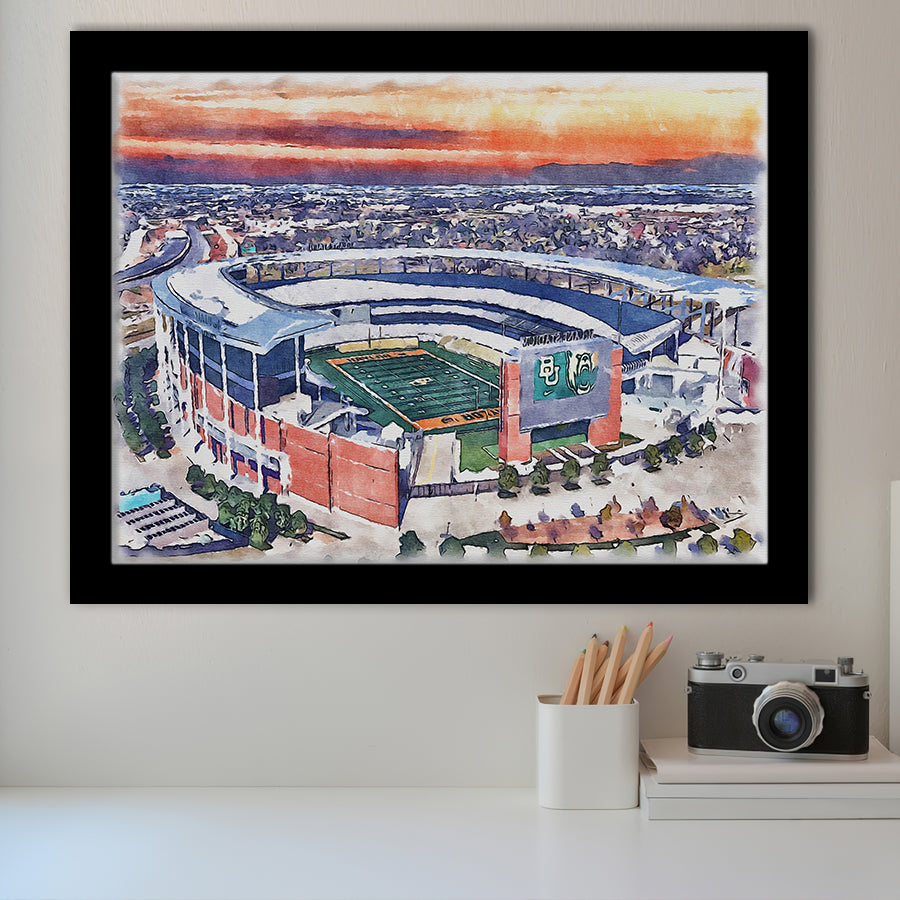 Baylor Bears McLane Stadium Watercolor, Sport Prints Fan Gift, Framed Art Prints Wall Art Decor
