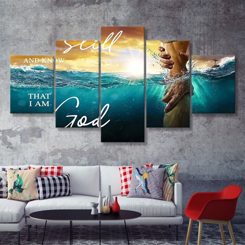 Be Still And Know That I Am God 5 Pieces Canvas Prints Wall Art - Painting Canvas, Multi Panel