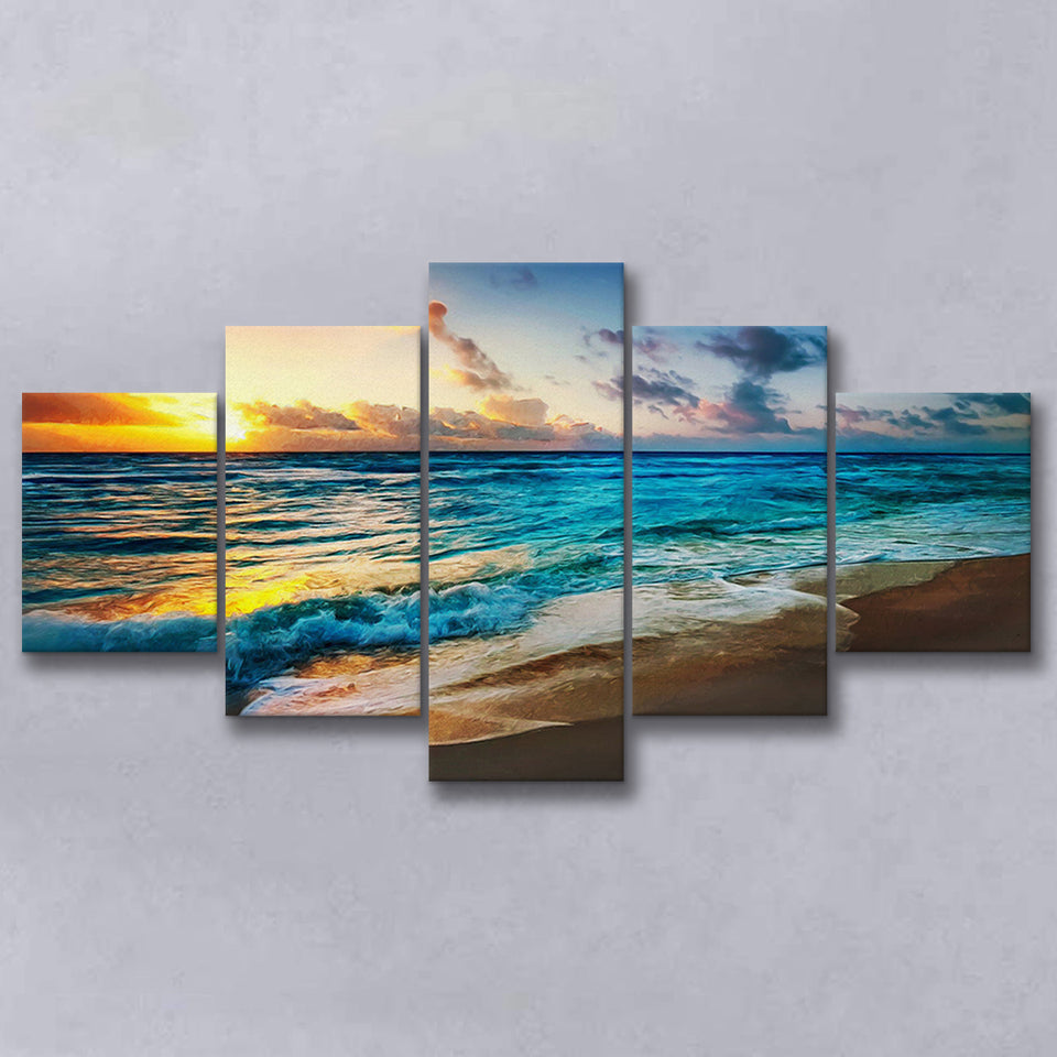 Beach 5 Pieces Canvas Prints Wall Art Decor - Painting Canvas, Mixed Canvas, Multi Panels