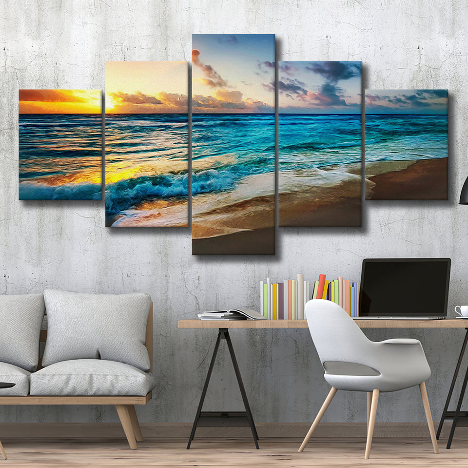 Beach 5 Pieces Canvas Prints Wall Art Decor - Painting Canvas, Mixed Canvas, Multi Panels