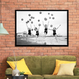 Beach Girls Balloon Black And White Print, Vintage Beach Style Framed Art Prints, Wall Art,Home Decor,Framed Picture
