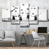 Beach Girls Balloon Black And White Print, Vintage Beach Style 5 Panels, Canvas Prints Wall Art Decor, Large Canvas Art