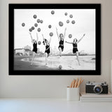 Beach Girls Balloon Black And White Print, Vintage Beach Style Framed Art Prints, Wall Art,Home Decor,Framed Picture