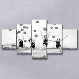Beach Girls Balloon Black And White Print, Vintage Beach Style 5 Panels, Canvas Prints Wall Art Decor, Large Canvas Art