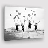 Beach Girls Balloon Black And White Print, Vintage Beach Style Canvas Prints Wall Art Home Decor