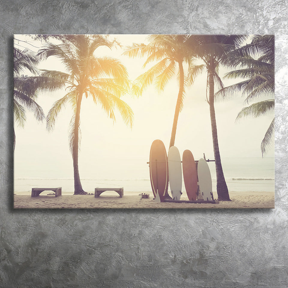 Beach Sunset Art Surfboards Canvas Prints Wall Art Decor - Paiting Canvas, Art Prints, Wall Decor, For Sale