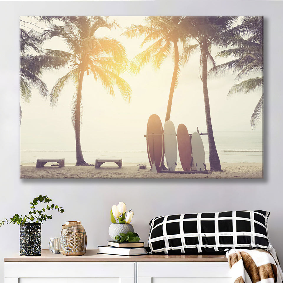 Beach Sunset Art Surfboards Canvas Prints Wall Art Decor - Paiting Canvas, Art Prints, Wall Decor, For Sale