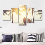 Beach Sunset Art Surfboards 5 Piece Canvas Prints Wall Art Decor - Painting Canvas, Multi Panels