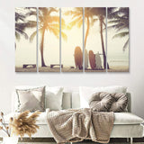 Beach Sunset Art Surfboards 5 Piece B Canvas Prints Wall Art Decor - Painting Canvas, Multi Panels