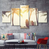 Beach Sunset Art Surfboards 5 Piece Canvas Prints Wall Art Decor - Painting Canvas, Multi Panels