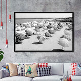 Beach Umbrellas Black And White Print, Vintage Beach Style Framed Art Prints, Wall Art,Home Decor,Framed Picture